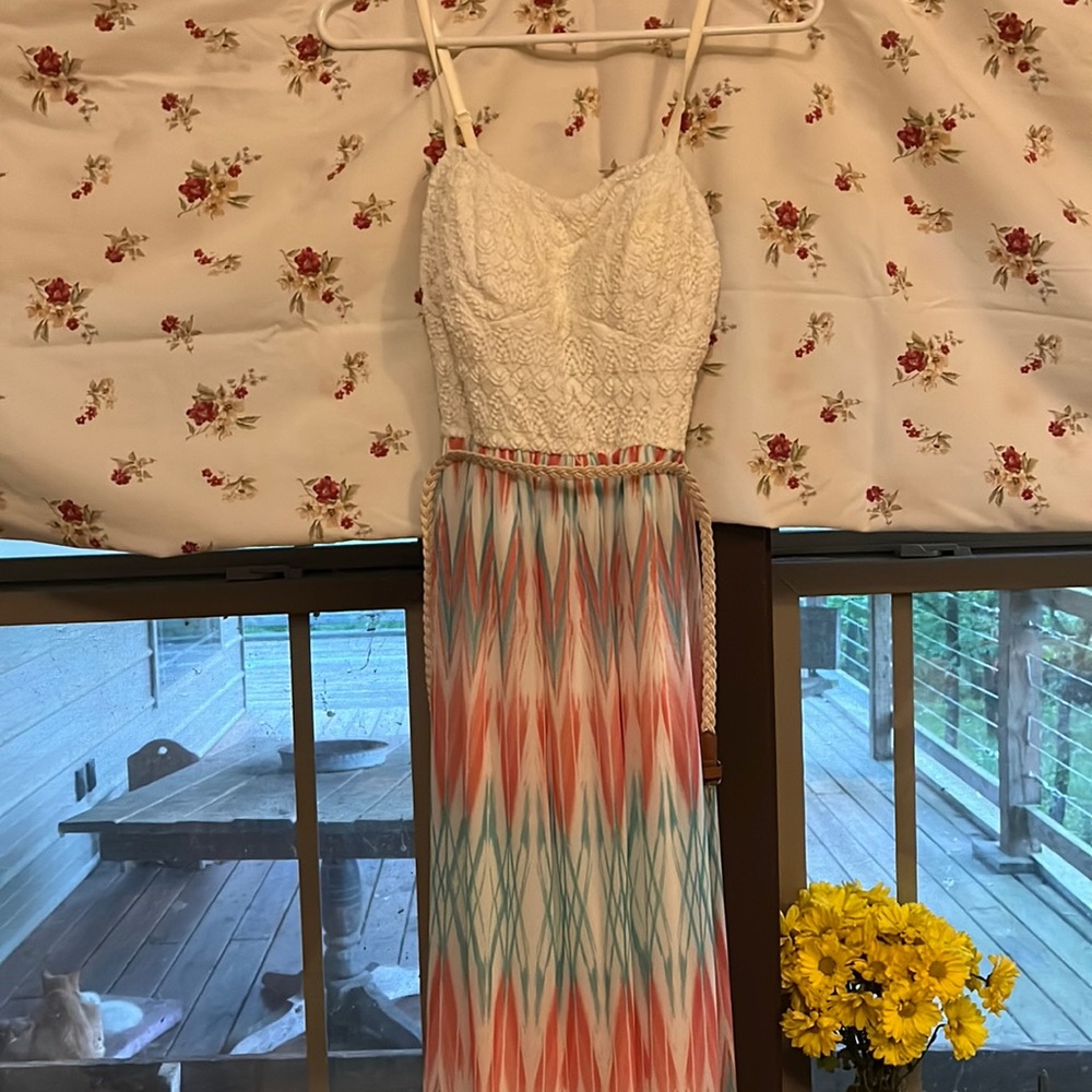 floor length dress with detachable waist belt